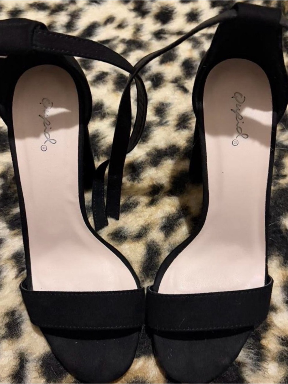 Qupid Black Open-Toe Ankle Strap Heels